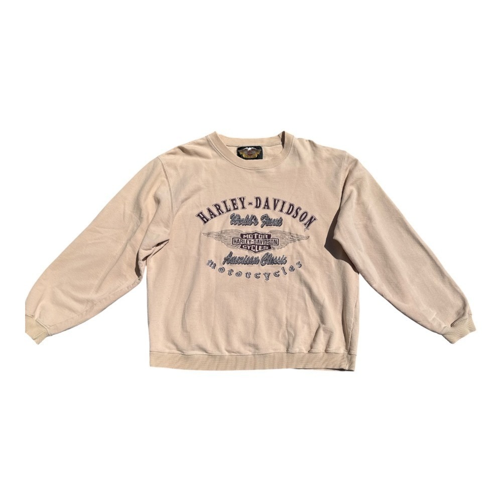 Vintage Harley-Davidson Graphic Sweatshirt Peach American Classic Large Biker